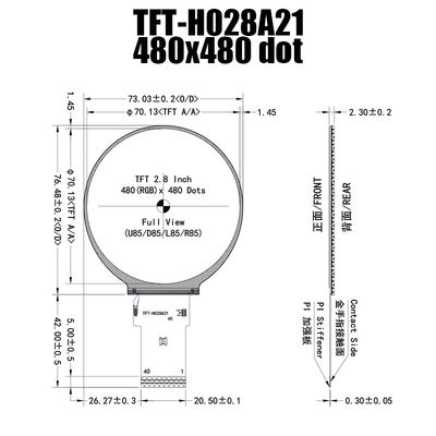2.8 Inch IPS 480x480 Round Circle Screen TFT Display Panel ST7701S Untuk Kontrol Industri